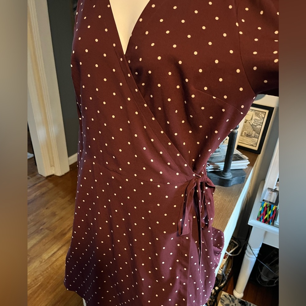 LOFT Burgundy Polka Dot Wrap Dress-Like New
